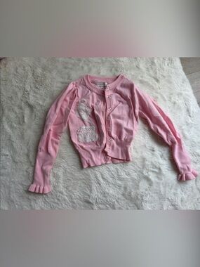 Girls' Pink Embroidered Button-Front Cardigan Sweater